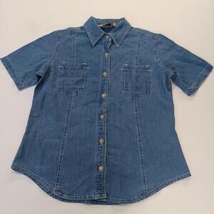 Vintage Casualaire Women's Blue Button Up Denim Shirt Top Measured Chest 40"